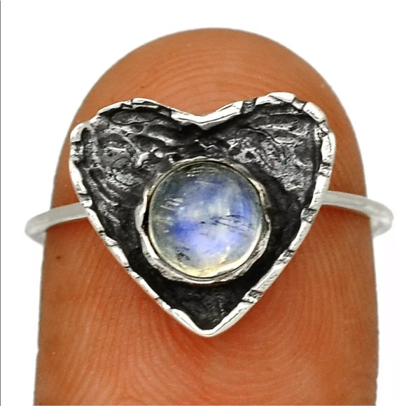 Heart moon stone sterling silver ring size 6 and 8.5 - Picture 2 of 2